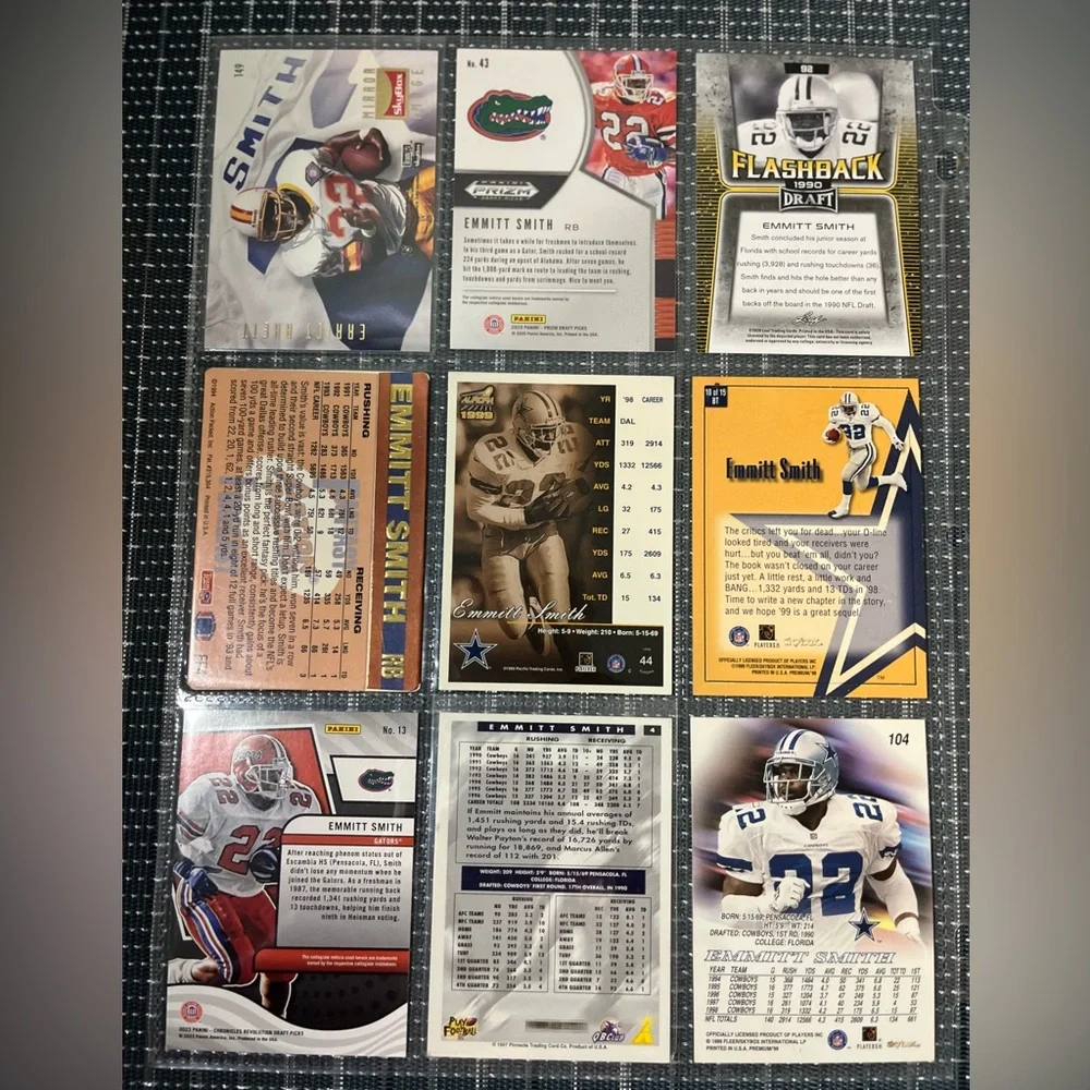 🏈 Emmitt Smith Football NFL Football Trading Card Collection, Lot of 9 … Lot #1